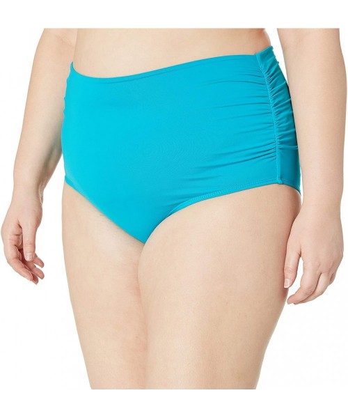 Bottoms Women's Plus Size High Waist Fold Over Double Lined Bikini Swim Bottom - Cobalt Blue - CT18ZQ7D4LT