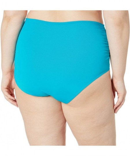 Bottoms Women's Plus Size High Waist Fold Over Double Lined Bikini Swim Bottom - Cobalt Blue - CT18ZQ7D4LT