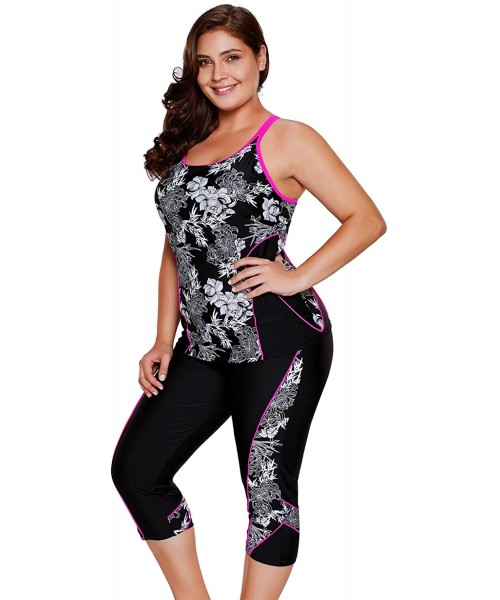 Sets Womens Racerback Color Block Print Tankini Swimsuits with Swim Capris S-XXXL - Z Floral Printed - CL186KE7D5R