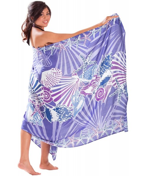 Cover-Ups Womens Solid and Floral Fringeless Swimsuit Cover-up Sarong - Purple-seashell - CN12KUO3QET