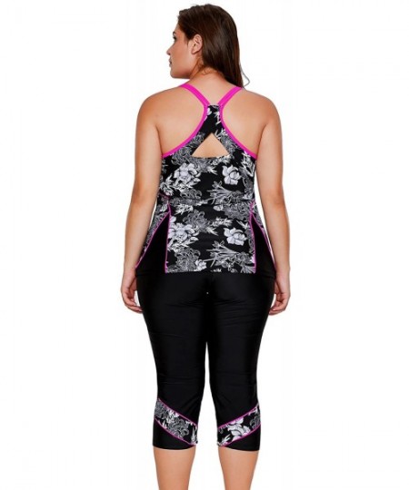 Sets Womens Racerback Color Block Print Tankini Swimsuits with Swim Capris S-XXXL - Z Floral Printed - CL186KE7D5R