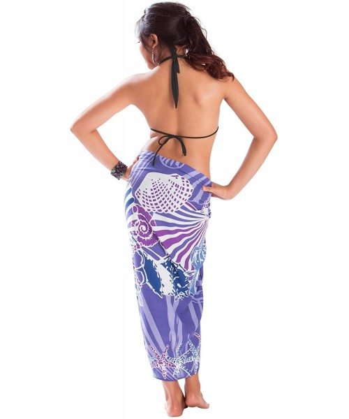 Cover-Ups Womens Solid and Floral Fringeless Swimsuit Cover-up Sarong - Purple-seashell - CN12KUO3QET