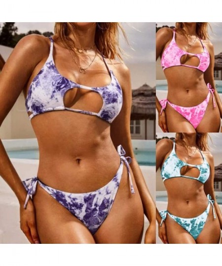 Sets Women's Yes Daddy Letter Print Bikini Set Push Up Padded Two Piece Swimsuit Beach Swimwear Bathing Suit Z3 purple - C219...