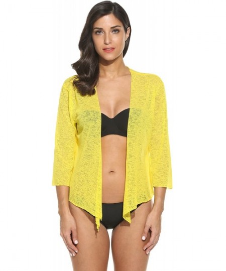 Cover-Ups Women's Front Tie Beach Swimsuit Cover Up Shrug Knit Open Cardigan - Yellow - CN12O7Q29Q6