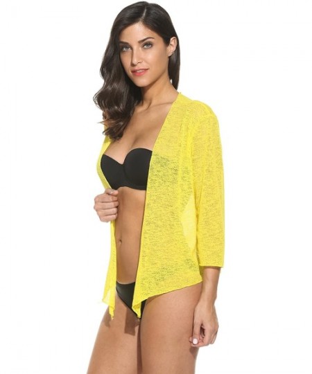 Cover-Ups Women's Front Tie Beach Swimsuit Cover Up Shrug Knit Open Cardigan - Yellow - CN12O7Q29Q6