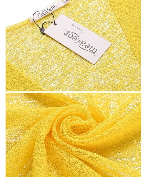 Cover-Ups Women's Front Tie Beach Swimsuit Cover Up Shrug Knit Open Cardigan - Yellow - CN12O7Q29Q6