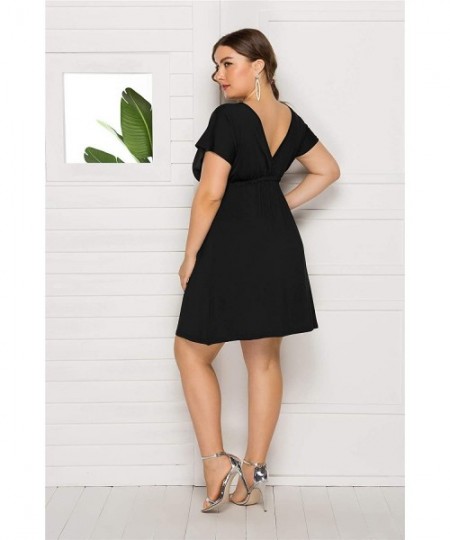 Cover-Ups Plus Size Mini Dress - 2020 Sexy V Neck Summer Plus Size Dresses Casual Party Beach M-4XL - Black - CF18RXQDGMH