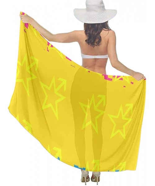 Cover-Ups Women's Swimwear Cover Ups- Summer Vacation Beach Sarong Soft Shawl Wrap - Pansexual Star Symbol Lgbt Pride - CA19C...