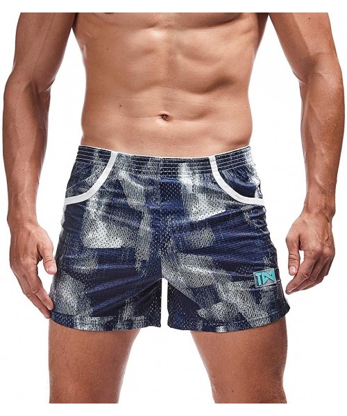 Board Shorts Men's Running Shorts Breathing Athletic Gym Mesh Shorts for Men - Multi-blue - CW19EUKHU27