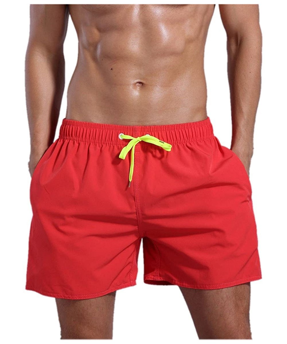 Board Shorts Men's Quick Dry Swim Trunks Bathing Suit Beach Shorts - Orange Red - CJ183IKLIY9