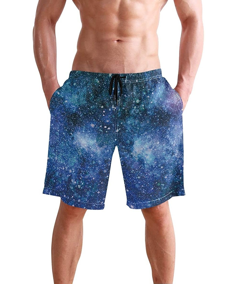 Board Shorts Beautiful Blue Butterflies Swim Trunks Summer Beach Shorts Pockets Boardshorts Men Mesh Lining - Colorful Starry...