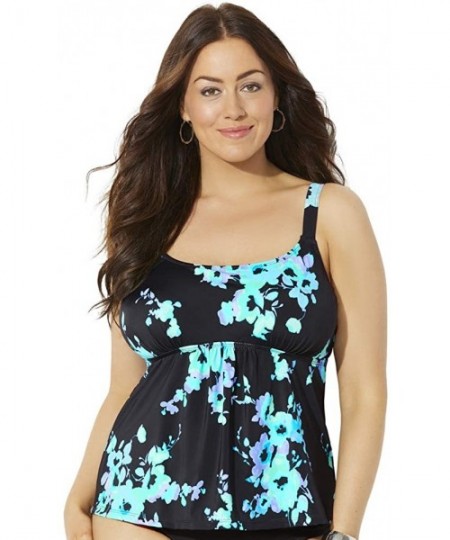 Tankinis Women's Plus Size Flared Tankini Top - Blue Poppies - CT18Y3UX80W