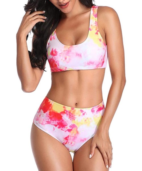 Sets Women's Crop Top High Waisted Cheeky Bikini Set Two Piece Swimsuits - 07 -Tie Dye Pink - CE19008D43G