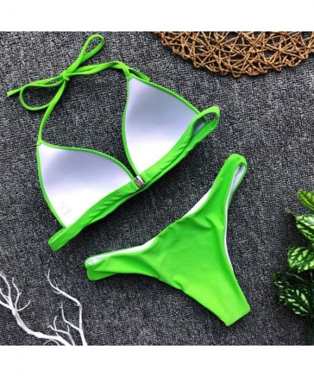 Sets Women's Bikini Solid Set Swimsuit Two Piece Filled Bra Swimwear Beachwear Beach Briefs Women 2019 New - Green - C218R8GL6XN