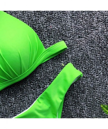 Sets Women's Bikini Solid Set Swimsuit Two Piece Filled Bra Swimwear Beachwear Beach Briefs Women 2019 New - Green - C218R8GL6XN