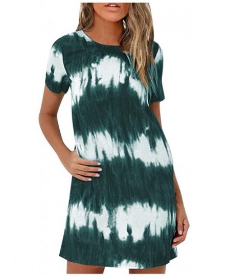 Rash Guards Plus Size Dresses Women Short Sleeve Tie-Dye Shift A Line T Shirt Dress with Pockets - Green - CA19DEO3OWS