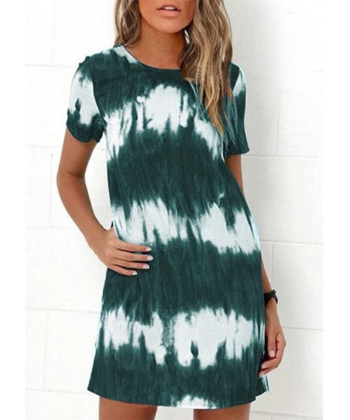 Rash Guards Plus Size Dresses Women Short Sleeve Tie-Dye Shift A Line T Shirt Dress with Pockets - Green - CA19DEO3OWS