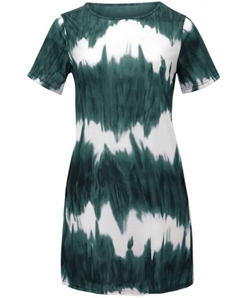 Rash Guards Plus Size Dresses Women Short Sleeve Tie-Dye Shift A Line T Shirt Dress with Pockets - Green - CA19DEO3OWS