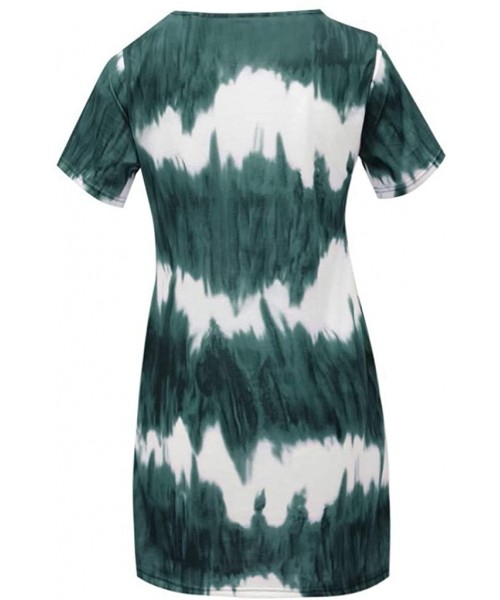 Rash Guards Plus Size Dresses Women Short Sleeve Tie-Dye Shift A Line T Shirt Dress with Pockets - Green - CA19DEO3OWS