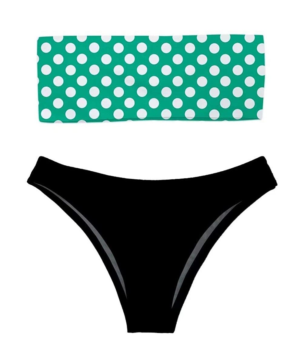 Sets Women's Two Piece Bandeau Bikini Set Sexy Strapless High Cut Swimwear - Polka Dot 9 - C918QND7536