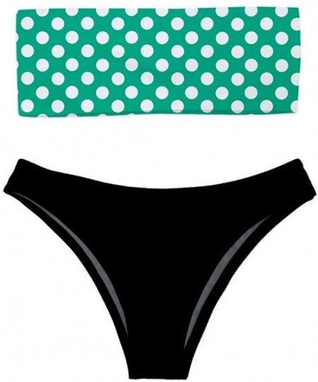 Sets Women's Two Piece Bandeau Bikini Set Sexy Strapless High Cut Swimwear - Polka Dot 9 - C918QND7536