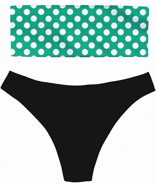 Sets Women's Two Piece Bandeau Bikini Set Sexy Strapless High Cut Swimwear - Polka Dot 9 - C918QND7536