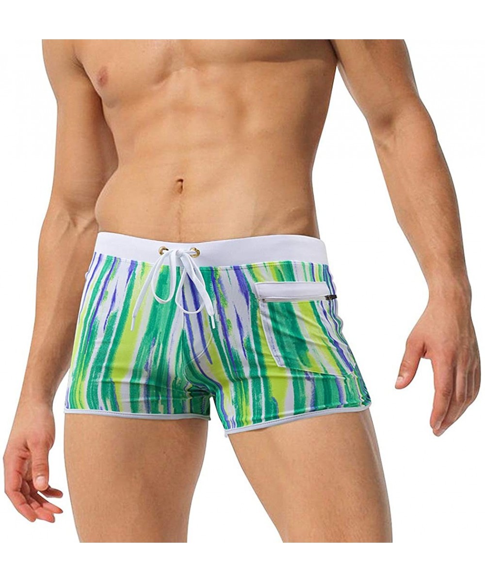 Trunks Men's Swim Briefs Bikini Swimwear Sexy Swimsuit Swimming Short Quick Dry with Drawstring for Men - D-green - CM196II9ANE