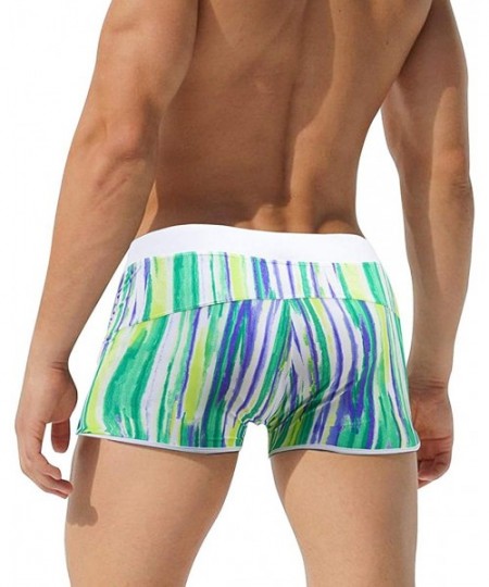 Trunks Men's Swim Briefs Bikini Swimwear Sexy Swimsuit Swimming Short Quick Dry with Drawstring for Men - D-green - CM196II9ANE