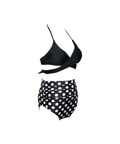 Sets Women/Baby Girl Swimsuit Two Pieces Bikini Set Falbala High Waisted Swimwear Bathing Suits - Black Polka - CF18RLEOO43