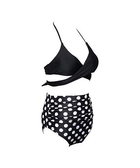 Sets Women/Baby Girl Swimsuit Two Pieces Bikini Set Falbala High Waisted Swimwear Bathing Suits - Black Polka - CF18RLEOO43