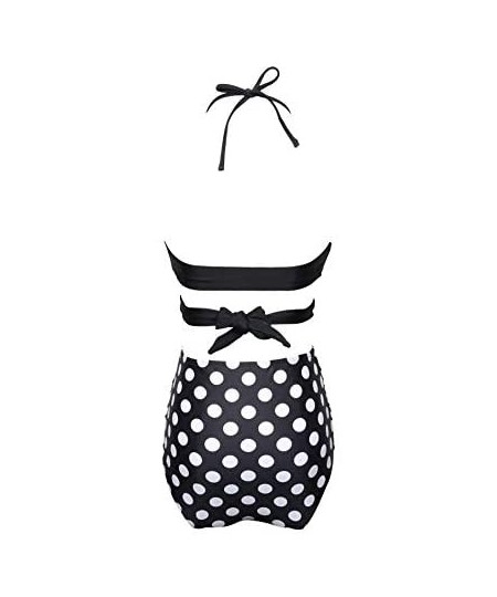 Sets Women/Baby Girl Swimsuit Two Pieces Bikini Set Falbala High Waisted Swimwear Bathing Suits - Black Polka - CF18RLEOO43