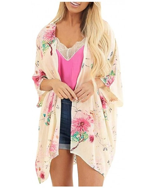 Cover-Ups Swimsuit Cover Ups for Women Crop Tops Kimono Cardigan Loose Cover Up Sun Protection Anti-UV - Floral - CT19CK9KKZ6