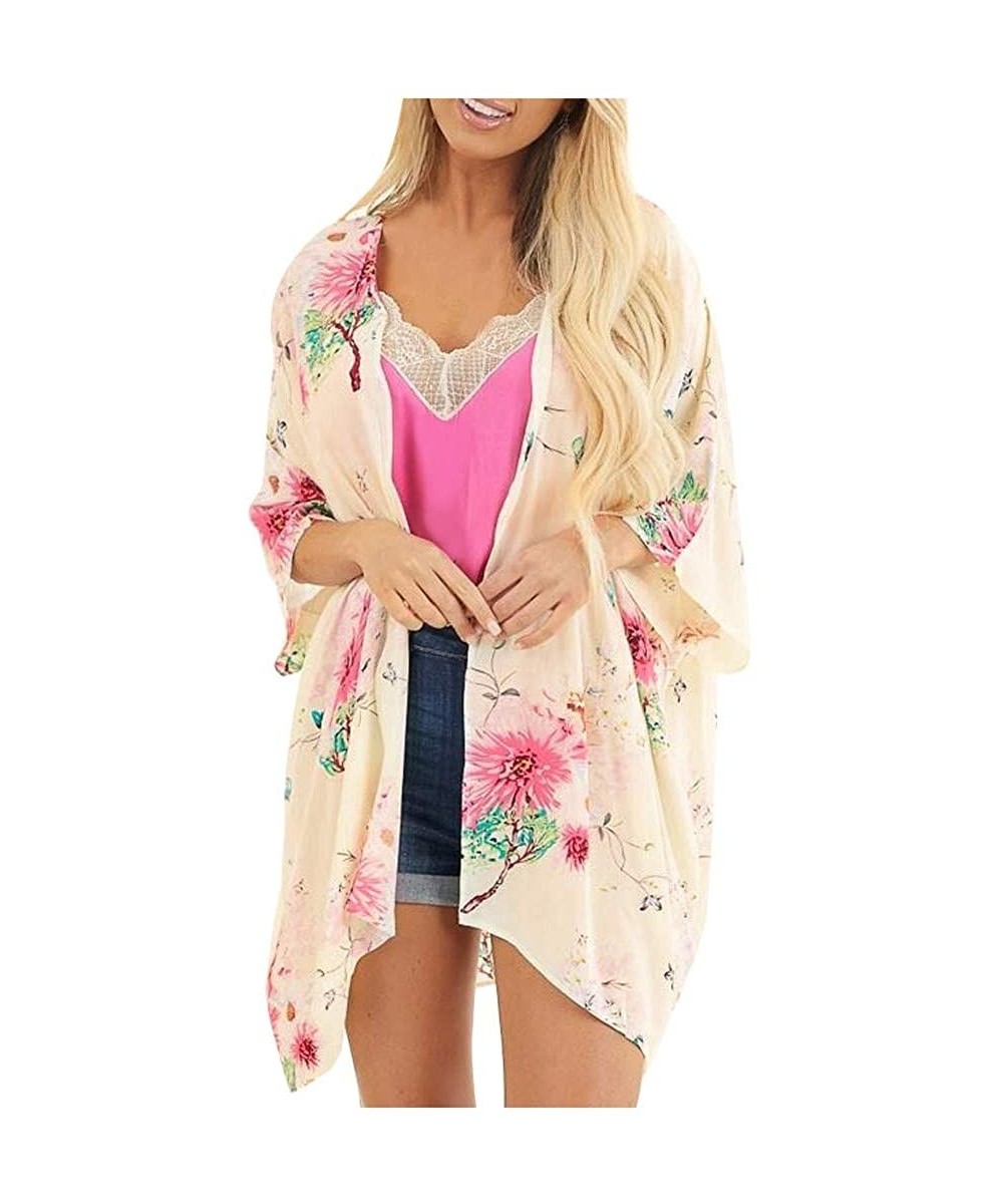 Cover-Ups Swimsuit Cover Ups for Women Crop Tops Kimono Cardigan Loose Cover Up Sun Protection Anti-UV - Floral - CT19CK9KKZ6