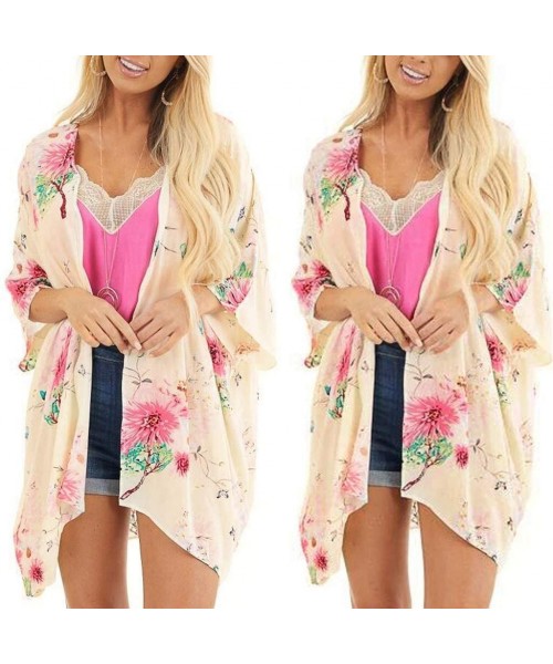 Cover-Ups Swimsuit Cover Ups for Women Crop Tops Kimono Cardigan Loose Cover Up Sun Protection Anti-UV - Floral - CT19CK9KKZ6