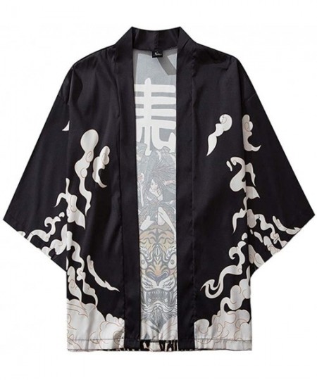 Rash Guards Summer Japanese Seven-Point Sleeve Kimono Robe Cloak Jacke Top Blouse Men Women Cape Coat - Black B - C9195HTTRE6