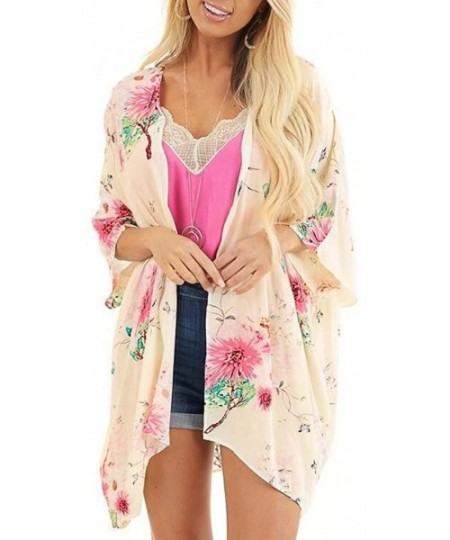 Cover-Ups Swimsuit Cover Ups for Women Crop Tops Kimono Cardigan Loose Cover Up Sun Protection Anti-UV - Floral - CT19CK9KKZ6