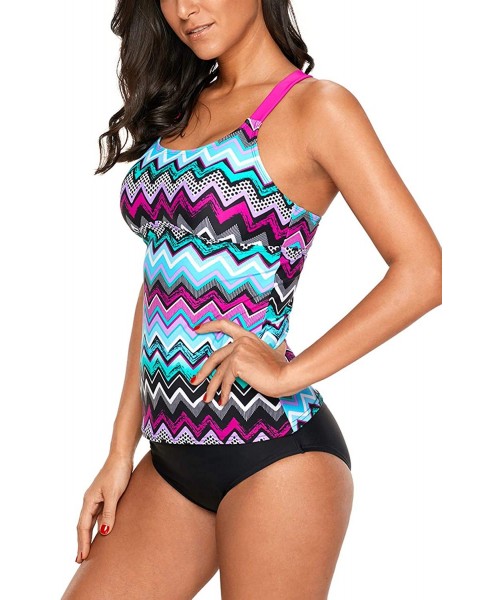 Tops Womens Swimsuits Bandeau Tankini Striped Printed Racerback Top No Bottom - Purple - CB1927C69MX