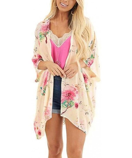 Cover-Ups Swimsuit Cover Ups for Women Crop Tops Kimono Cardigan Loose Cover Up Sun Protection Anti-UV - Floral - CT19CK9KKZ6