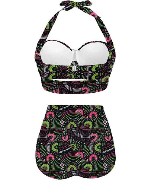 Sets Women's Halter Abstract Print Funny Swimsuits High Waisted Bikini Set - Multicolored-9 - CK19686CZ2G