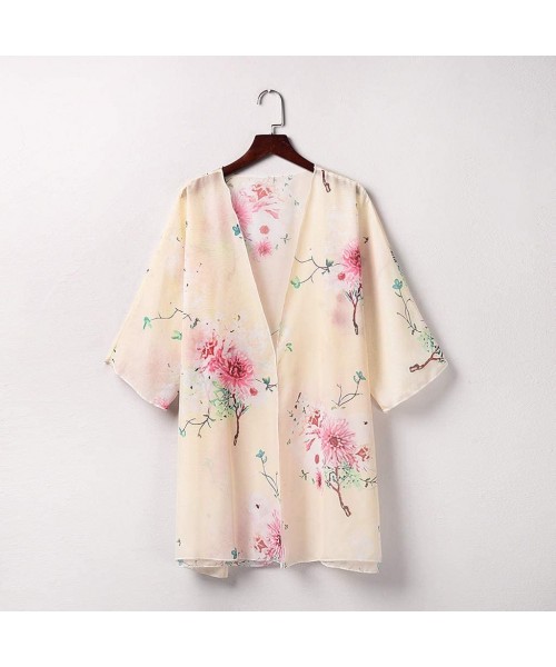 Cover-Ups Swimsuit Cover Ups for Women Crop Tops Kimono Cardigan Loose Cover Up Sun Protection Anti-UV - Floral - CT19CK9KKZ6