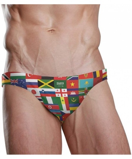 Briefs Mens Swim Briefs- Men Swimwear Briefs- Mens Swim Bikini Swimwear Nautical Sailor Anchors S-3XL - Wold Flags - C818UO9HD88