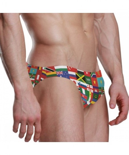 Briefs Mens Swim Briefs- Men Swimwear Briefs- Mens Swim Bikini Swimwear Nautical Sailor Anchors S-3XL - Wold Flags - C818UO9HD88