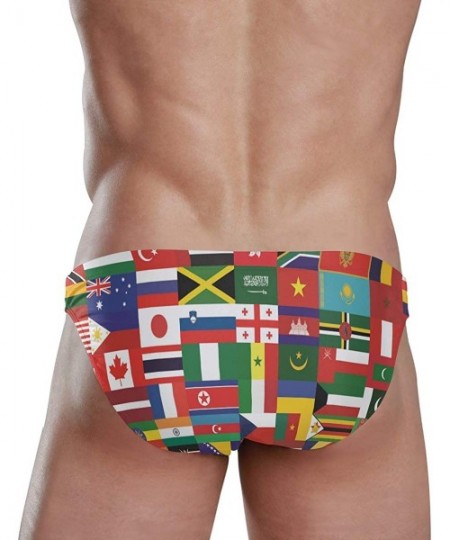 Briefs Mens Swim Briefs- Men Swimwear Briefs- Mens Swim Bikini Swimwear Nautical Sailor Anchors S-3XL - Wold Flags - C818UO9HD88