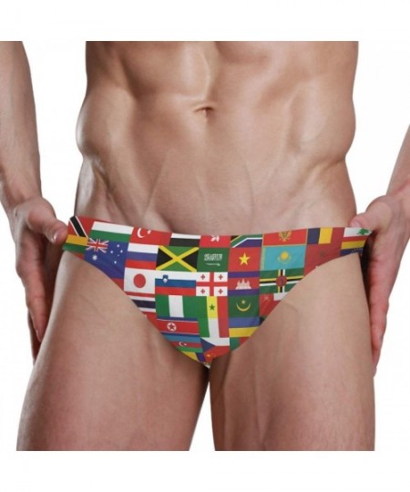 Briefs Mens Swim Briefs- Men Swimwear Briefs- Mens Swim Bikini Swimwear Nautical Sailor Anchors S-3XL - Wold Flags - C818UO9HD88