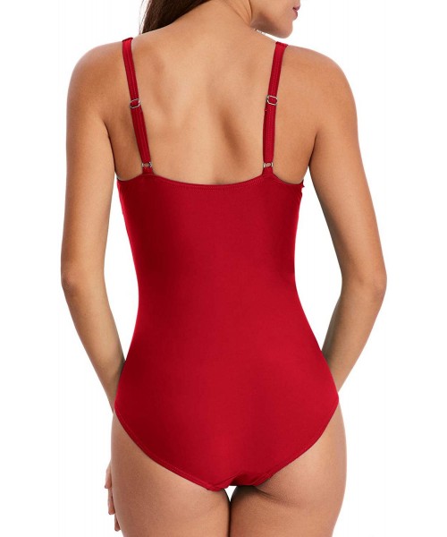 One-Pieces Ruched One Piece Swimsuit for Women with Shoulder Straps Tummy Control and Slimming Fit Cute Beach Swimwear Red - ...