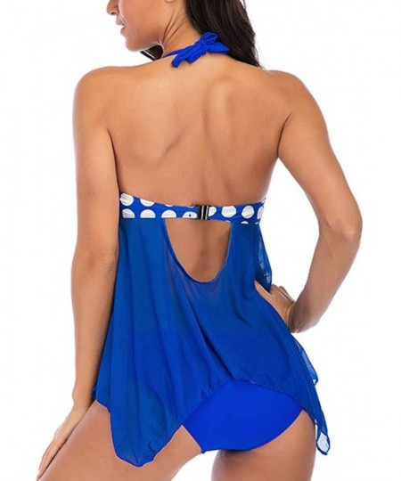 Racing Two Pieces Plus Size Print Tankini Swimjumpsuit Mesh Patchwork Swimdress Swimwear Bathing Suits - B5 - CM196TYHQWI