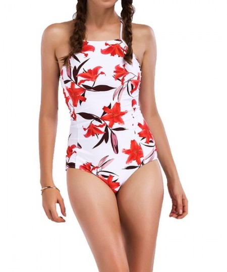 Sets Women's Sexy One Piece Bikini Swimwear Backless Swimsuit Floral Printed - Flowers - CW180ARCWLI