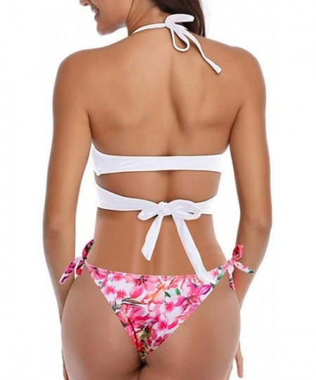 Sets Women Sexy Solid Bikini Set Push-Up Padded Swimwear Bathing Swimsuit Beachwear - Pink - C518S8HDR87