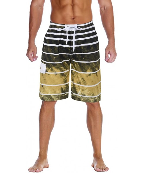 Racing Men's Beachwear Summer Holiday Swim Trunks Quick Dry Striped - Ginger - C018G4GDTRG