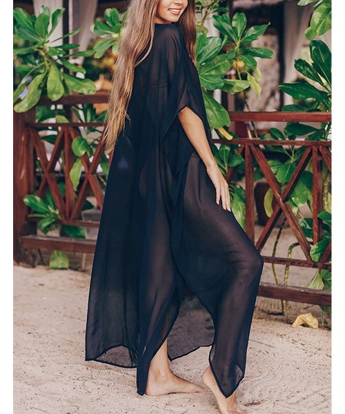 Cover-Ups Women's Swimwear Turkish Kaftans Swimsuit Cover up Caftan Beach Long Dress - Black 2 - C718A2EWX0Z